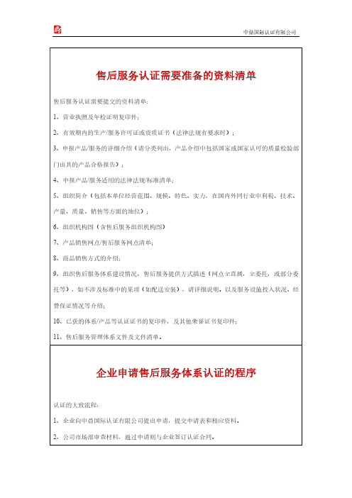 售后服务认证需要准备的资料清单