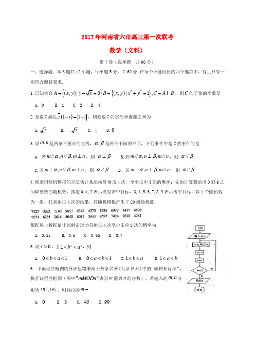 河南省南阳信阳等六市2017届高三数学第一次联考试题文