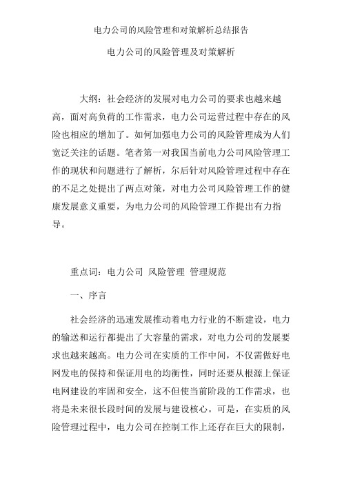 电力企业的风险管理和对策分析总结报告
