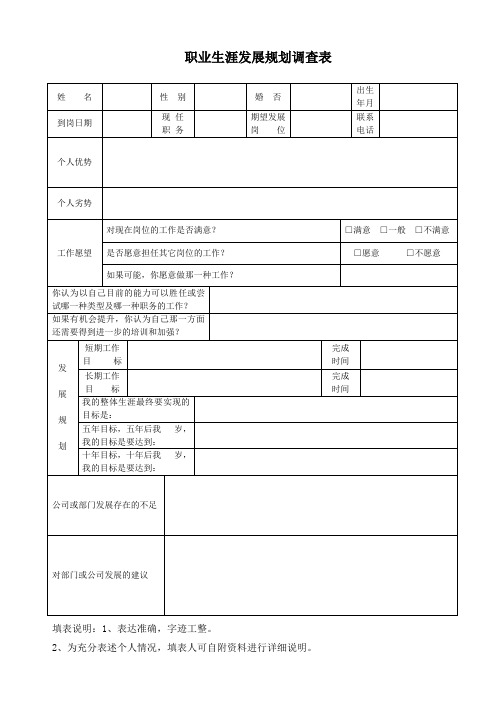 员工职业生涯发展规划调查表
