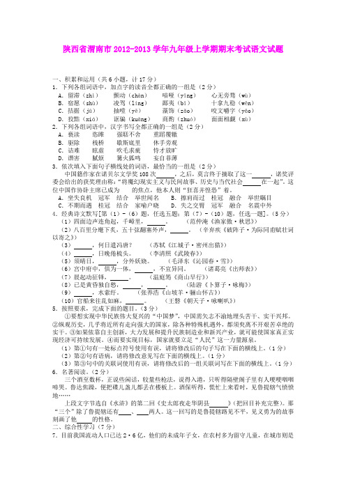 陕西省渭南市2012-2013学年九年级上学期期末考试语文试题 新人教版