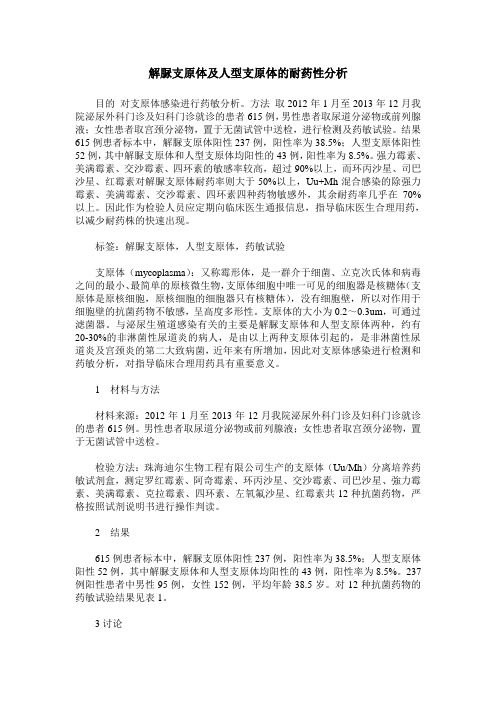 解脲支原体及人型支原体的耐药性分析