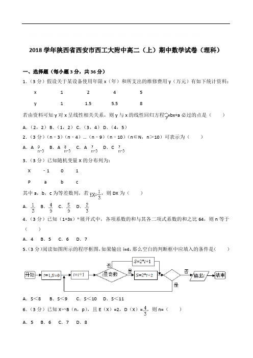『精选』2020年陕西省西安市西工大附中高二上学期期中数学试卷和解析(理科)