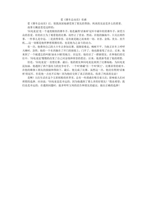 看《赛车总动员》有感_小学作文