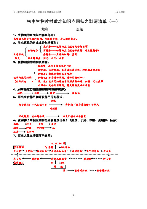 初中生物重难知识点默写清单及高频考点