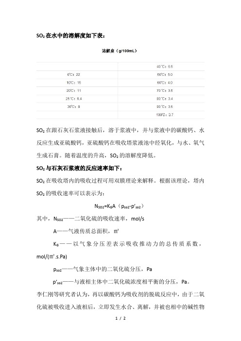 SO2在水中的溶解度