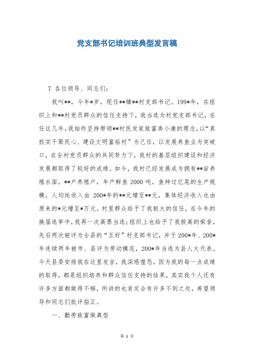 党支部书记培训班典型发言稿