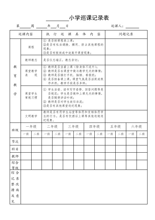 小学学校领导巡课记录表