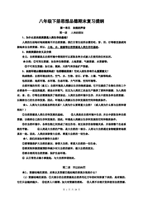 教科版八年级下册思想品德复习资料.doc