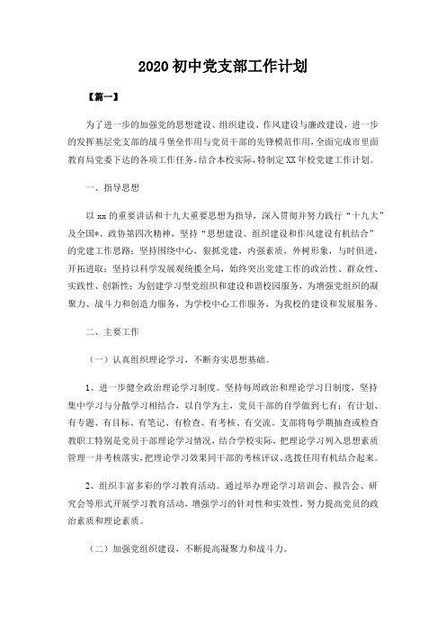 2020初中党支部工作计划