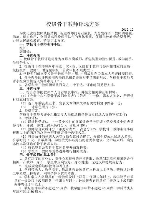 校级骨干教师评选方案1