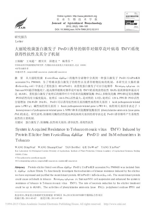 大丽轮枝菌蛋白激发子PevD1诱_省略_MV_系统获得性抗性及其分子机制_王炳楠