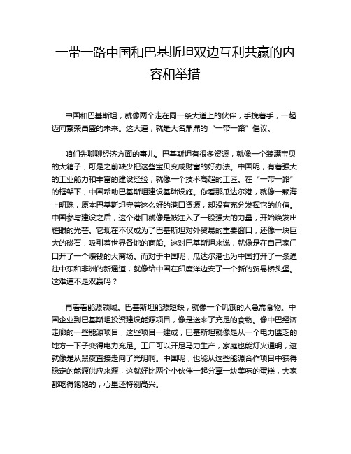 一带一路中国和巴基斯坦双边互利共赢的内容和举措