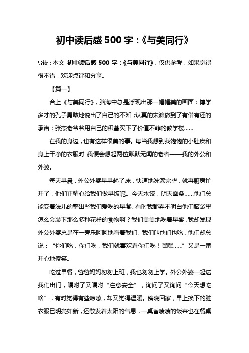初中读后感500字：《与美同行》