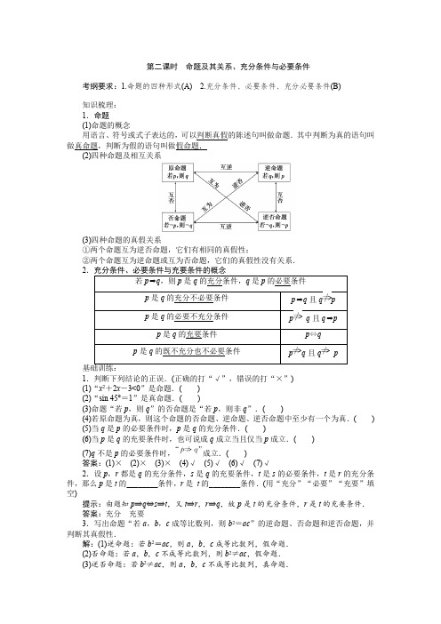 高三一轮复习 命题及其关系、充分条件与必要条件