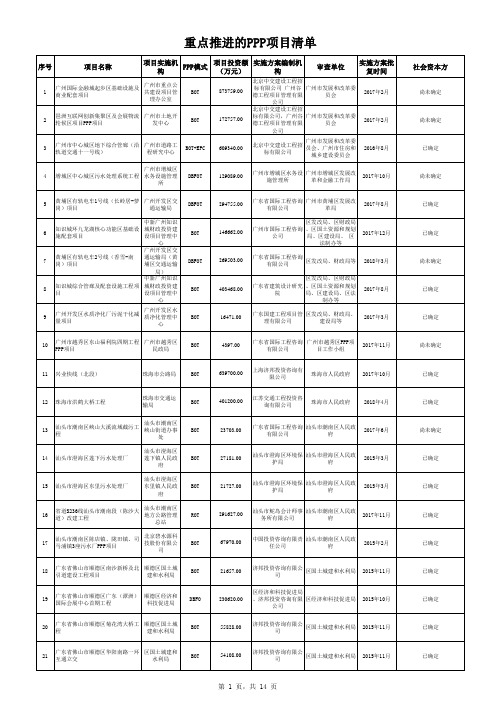 重点推进的PPP项目清单