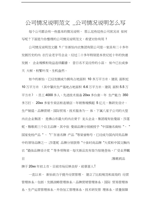 公司情况说明范文_公司情况说明怎么写