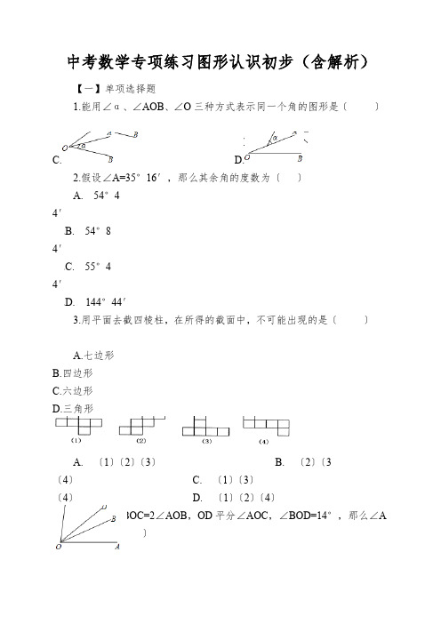 中考数学专项练习图形认识初步(含解析)
