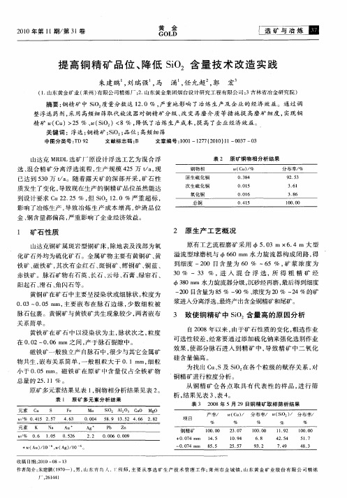 提高铜精矿品位、降低SiO_2含量技术改造实践