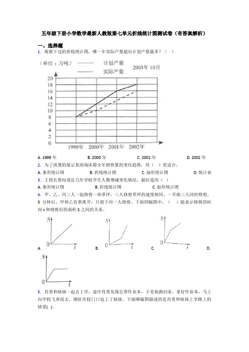 五年级下册小学数学最新人教版第七单元折线统计图测试卷(有答案解析)
