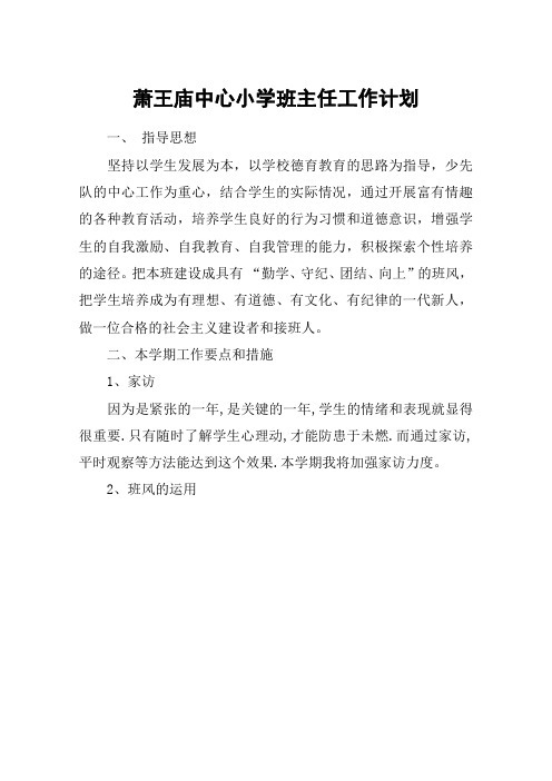 萧王庙中心小学班主任工作计划