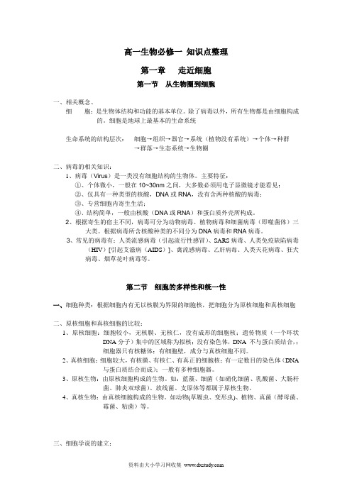 高一生物 必修一 知识点总结 人教版