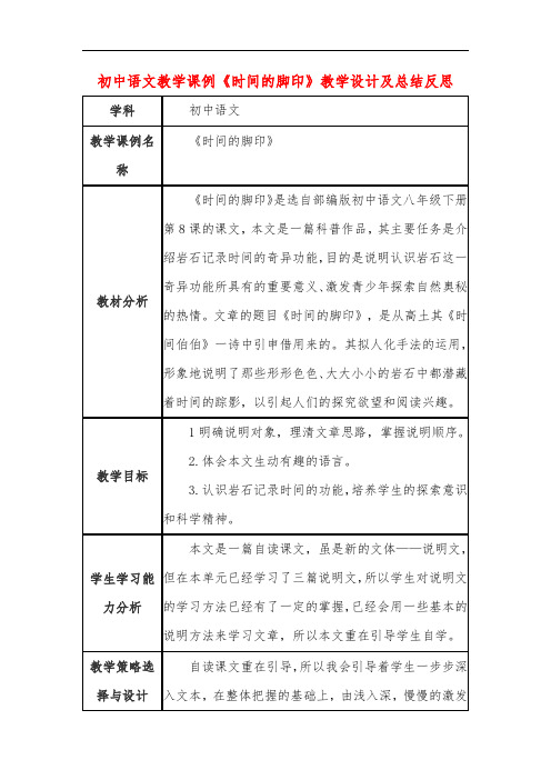 初中语文教学课例《时间的脚印》教学设计及总结反思