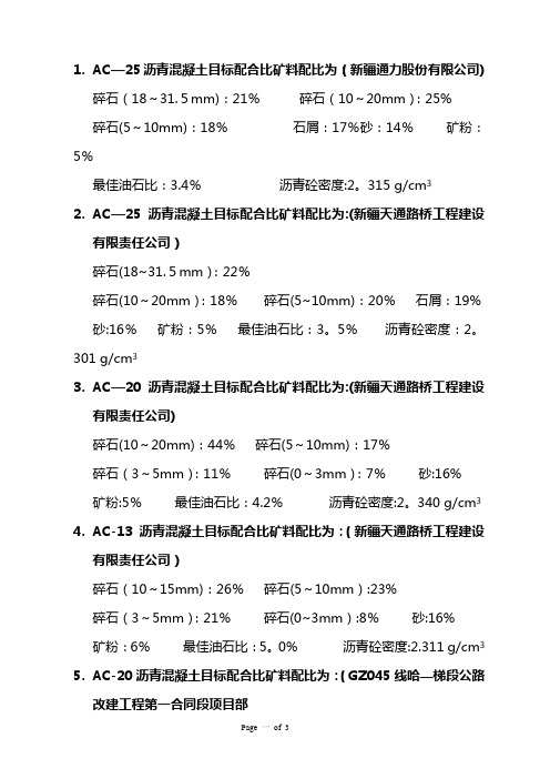 AC沥青混凝土配合比参考