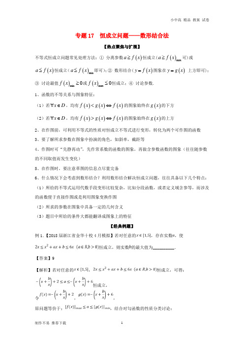 【新】2019年高考数学大一轮复习热点聚焦与扩展专题17恒成立问题——数形结合法
