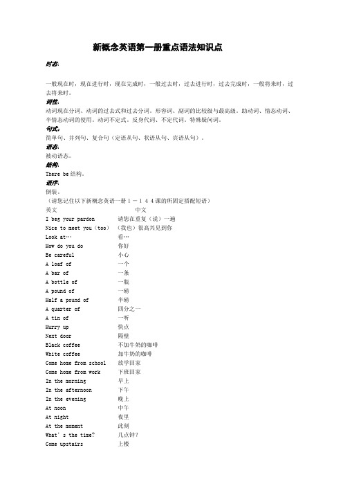 (完整版)新概念英语第一册重点语法知识点