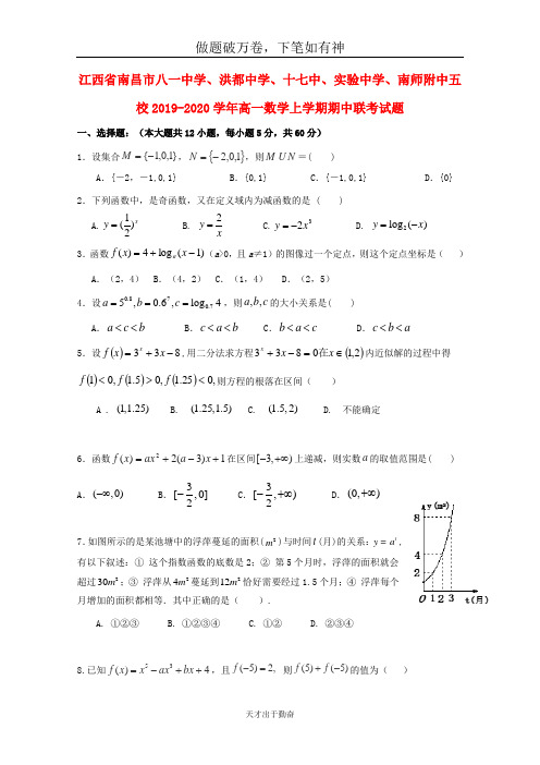江西省南昌市八一中学洪都中学十七中实验中学南师附中五校2019_2020学年高一数学上学期期中联考试题-含答案