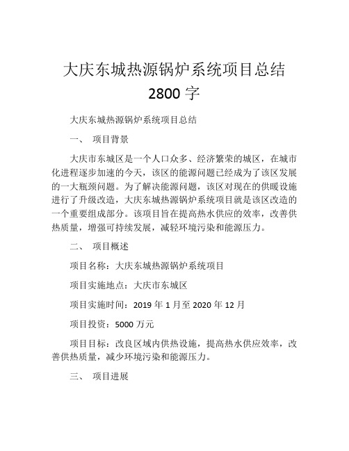 大庆东城热源锅炉系统项目总结2800字