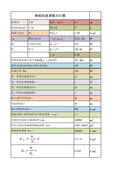 400方桩抗压抗拔承载力计算