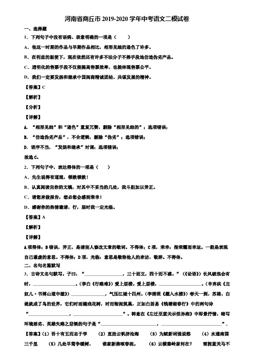 河南省商丘市2019-2020学年中考语文二模试卷含解析