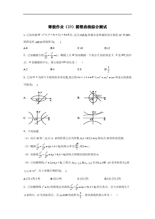 高二理科数学寒假作业圆锥曲线综合测试