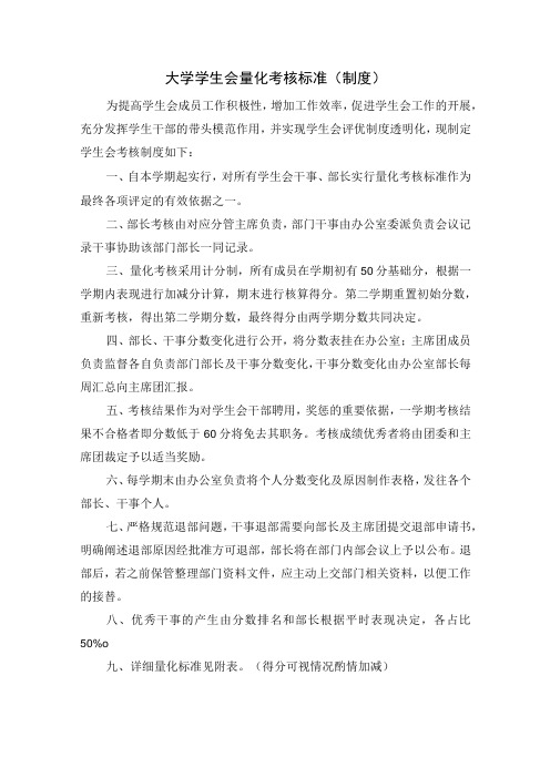 大学学生会量化考核标准(制度)