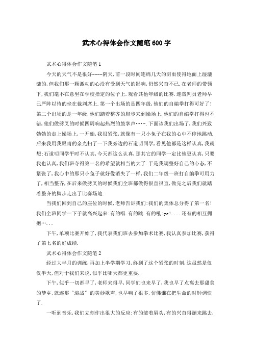 武术心得体会作文随笔600字