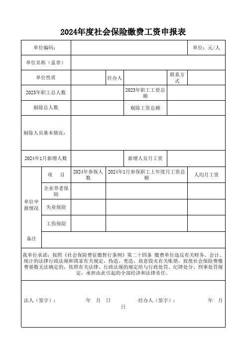 2024年度社会保险缴费工资申报表