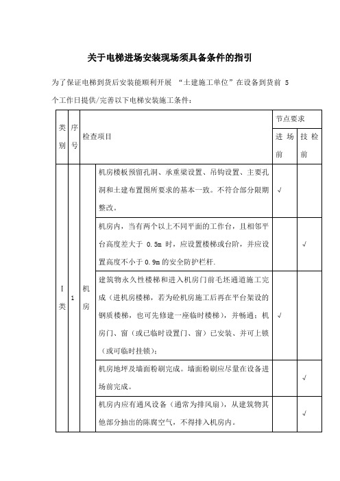 电梯进场安装现场须具备条件