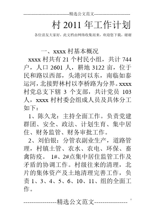 村2011年工作计划