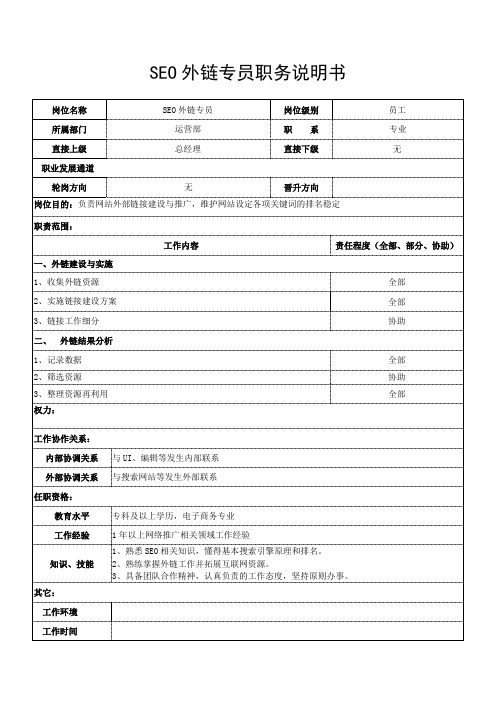 SEO外链员职务说明书