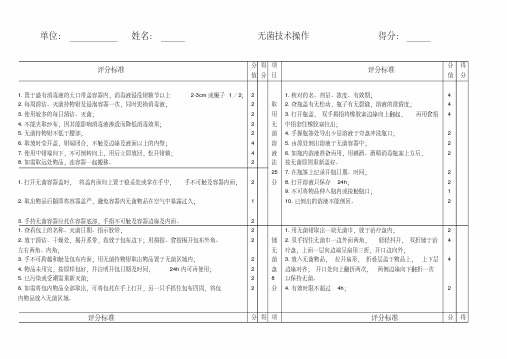 无菌技术操作考核表