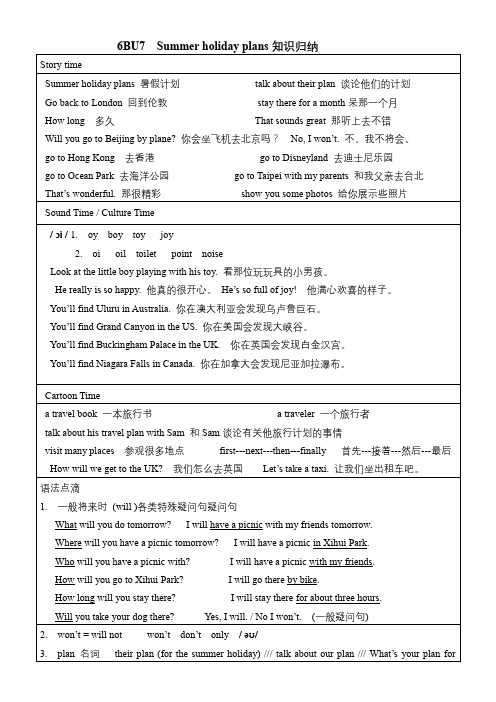 译林版 6BU7期末知识归纳