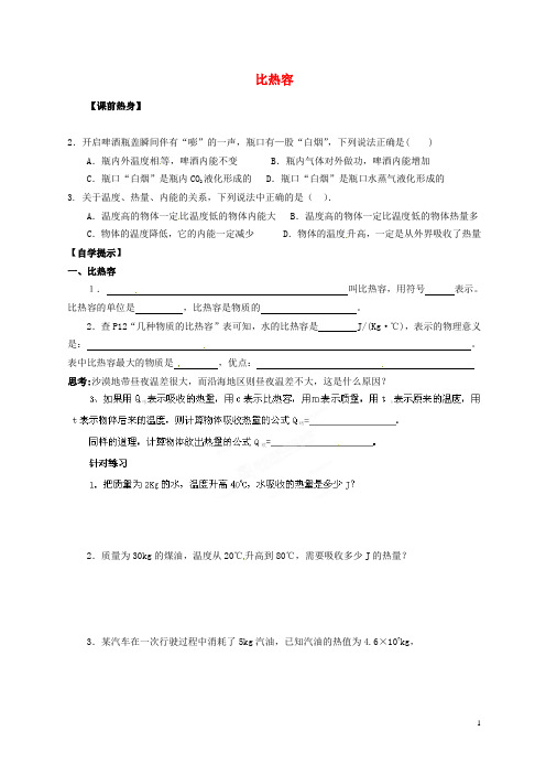 辽宁省东港市小甸子中学九年级物理全册 13.3 比热容研