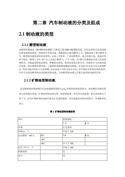 汽车制动液的分类及组成