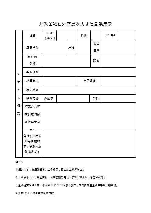 徐州籍海外高层次人才信息采集表