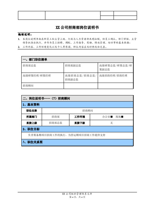 【岗位说明书】房地产招商顾问