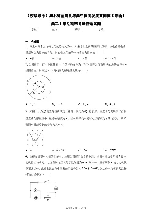 域高中协同发展共同体2020-2021学年高二上学期期末考试物理试题含答案解析