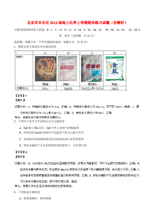 北京市丰台区高三化学上学期期末练习试题(含解析)