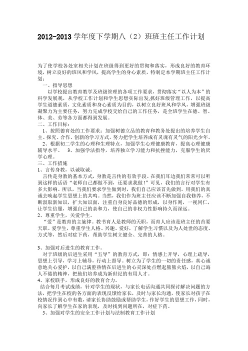 2013下班主任计划